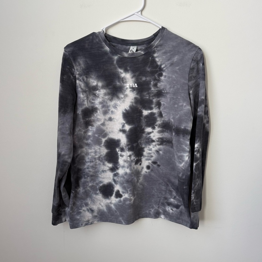 Zyia Active Hendrix Long Sleeve‎ T-Shirt Tie Dye Black and Grey Size Medium
